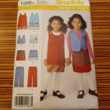 1568 SIMPLICITY sewing pattern Girls Dress Vest Skirt Pants Toddler Sz 3-8 Uncut