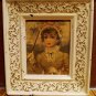 Florence Kroger Victorian Lady in Yellow Umbrella Original Frame pen Denise Vtg