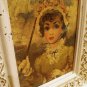 Florence Kroger Victorian Lady in Yellow Umbrella Original Frame pen Denise Vtg