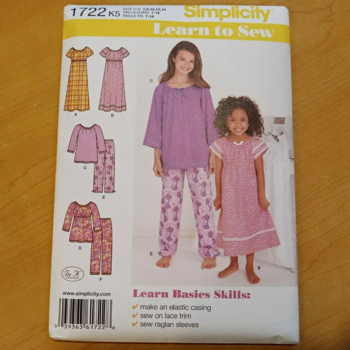 Simplicity 1722 Childs Girls Lounge Dress Top Pants Sz 7-14 Learn to Sew New