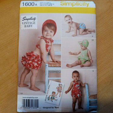 SIMPLICITY PATTERN 1600 VINTAGE BABY ROMPER OUTFITS SIZES XXS-L UNCUT NEW