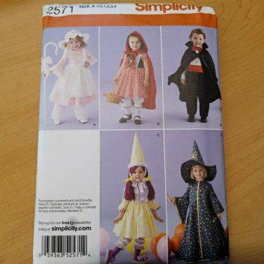 Simplicity 2571 Sewing Pattern Toddler Costumes Wizard Bo Peep Dracula Sz 1/2-4