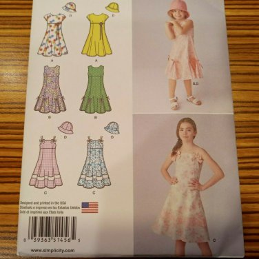 Simplicity Pattern 1456 CHILDS DRESS BODICE SUMMER EMPIRE HAT A-LINE Sz 3-4-5-6