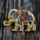 Rhinestones Brooch Pin Republican Elephant Red White & Blue Gold Tone Vintage