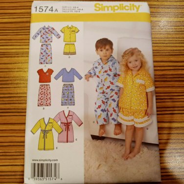 Simplicity Pattern 1574 CHILDS Pajamas Bath Robe Girls Boys Toddler Sz 6m 1 2 3