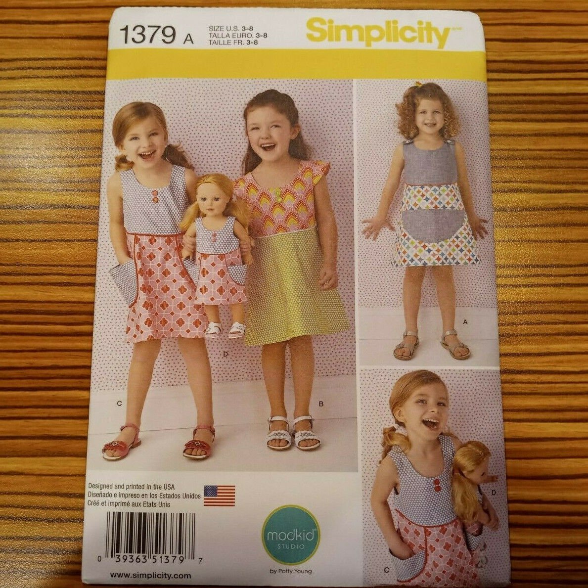 Simplicity Pattern 1379 Girls Summer Dress 18" Doll Twin Size 3-8 Modkid Studio
