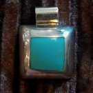 Sterling Silver 925 Turquoise Pendant  Slip Mexico Barrel Western Modern Vintage