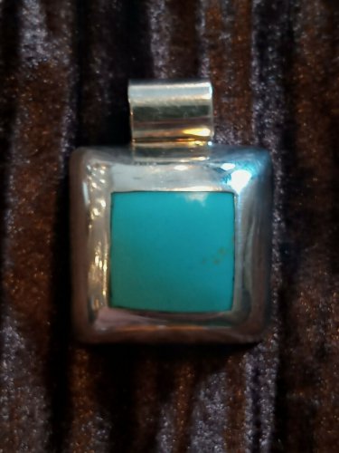 Sterling Silver 925 Turquoise Pendant  Slip Mexico Barrel Western Modern Vintage