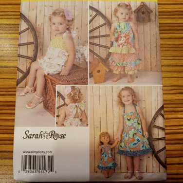 Simplicity 1472 Pattern Sarah Rose Romper, Dress, Top, Pants, 18" Doll Dress Sew