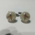 Vintage Yellow Brown Acrylic Fly Fishing Hook Cufflinks With Gold Flake Brass