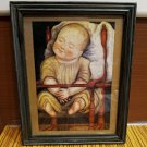 Sweet Painting Of Child Sleeping In High Chair Framed Print Vintage Wall Decor