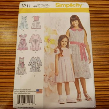 Simplicity Pattern 1211 Girls Dress in Two Lengths Size 3-6 High Waist New Uncut