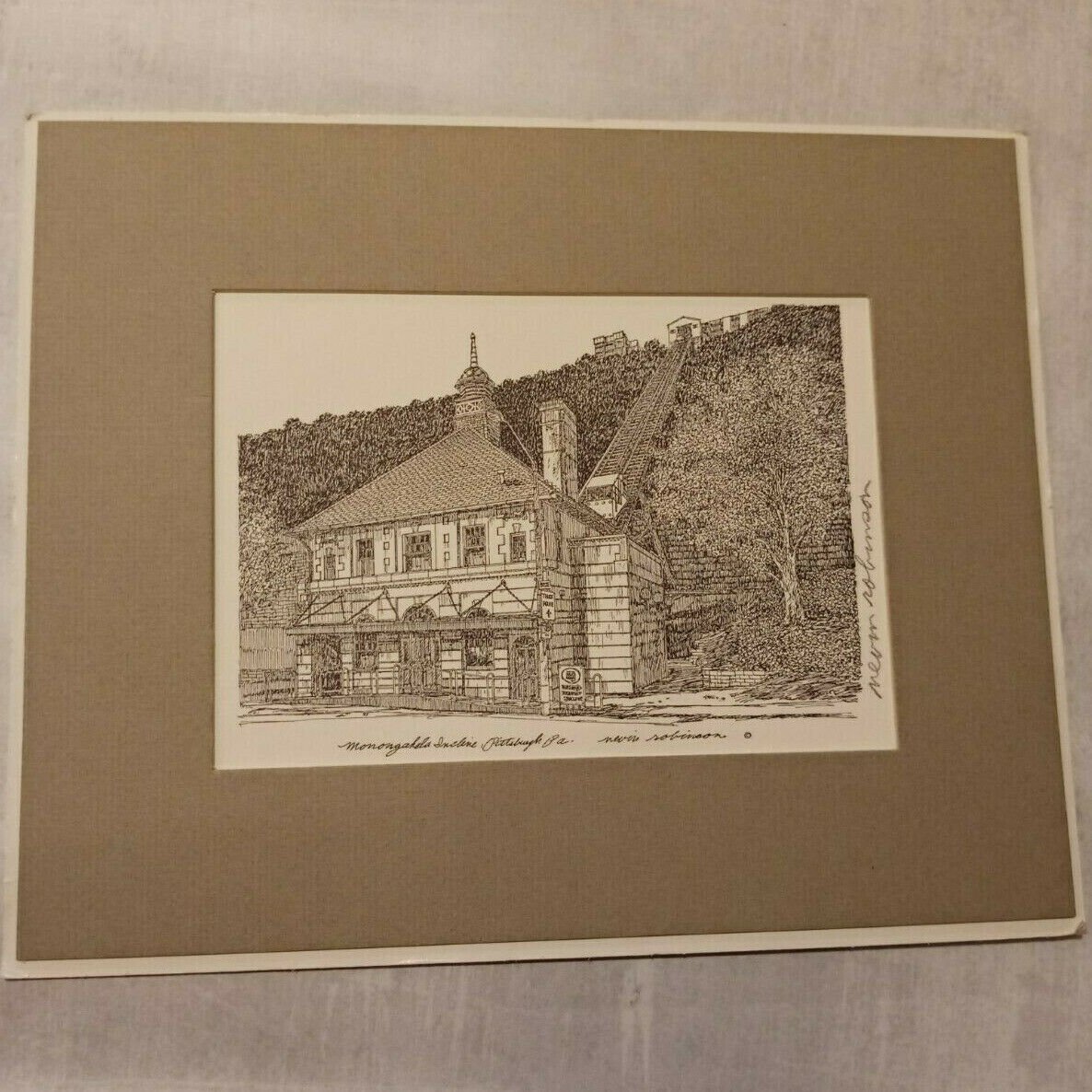 Vintage Nevin Robinson Print *Monongahela Incline Pittsburgh Pa signed matted