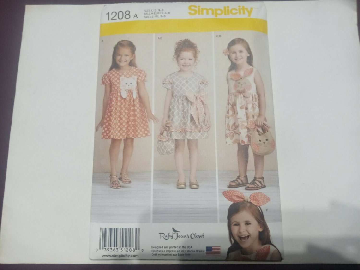 SIMPLICITY SEW PATTERN 1208 RUBY JEAN'S CLOSET CHILDS GIRLS DRESS PURSE 3-8
