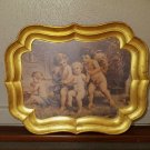 Vintage Florentine Italy Ornate Tray Rectangle Gold Leaf Guilt Classical Cherubs