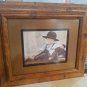 Vintage My Calf N.A. Nancy Noel Framed Embossed Seal Amish Boy Print Linen Matt
