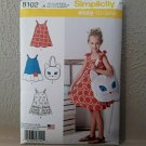 Simplicity 8102 Child's Sundress+ Kitty Tote Bag Girls Sz 3 to 8 Easy-To-Sew New
