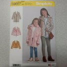 Simplicity S9027 Girl's Sz 7-14 COAT JACKET Sewing Pattern Fleece Faux Fur UNCUT