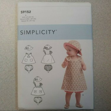 SIMPLICITY PATTERN 9152 DRESS HAT PANTIES BLOOMERS BABY GIRLS XS S M L XL UNCUT