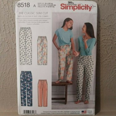 Simplicity 8518 Sewing Pattern Girls&acirc;�� & Misses&acirc;�� Lounge Classic Slim Pants XS-XL
