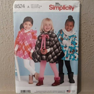 Simplicity Sewing Pattern 8524 Childs Ponchos For Fleece Size S-L 3-8 New Uncut