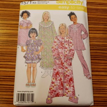1571 SIMPLICITY sewing pattern Girls SLEEPWEAR nightgown SZ 7 - 14 pajamas uncut