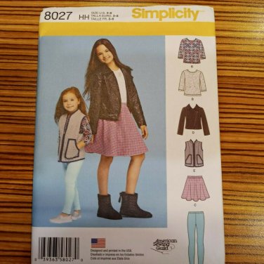 Simplicity 8027 Pattern Jacket Vest Skirt Top Leggings Girls Size 3 4 5 6 New