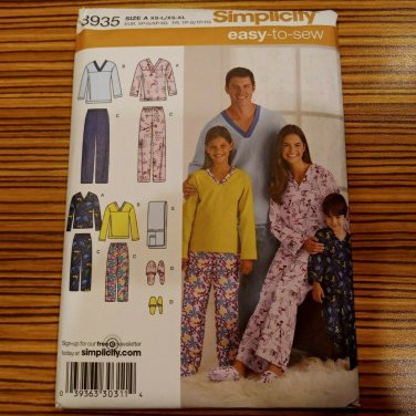 Simplicity 3935 Sewing Pattern Unisex Pajamas Child Teen Adult Size XS S M L XL