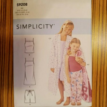 SIMPLICITY Sewing Pattern 9208 Child Girl Robe Cami Top Nightgown Short Pant 3-6