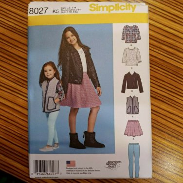 Simplicity 8027 Pattern Jacket Vest Skirt Top Leggings Girls Size 7 8 10 12 14