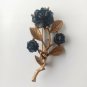 Elegant Vintage Gold Tone Black Rose &  Pollinating Bee Brooch Pin Large 3 1/2"