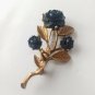 Elegant Vintage Gold Tone Black Rose & Pollinating Bee Brooch Pin Large 3 1/2"