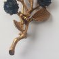 Elegant Vintage Gold Tone Black Rose & Pollinating Bee Brooch Pin Large 3 1/2"