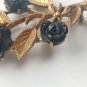 Elegant Vintage Gold Tone Black Rose & Pollinating Bee Brooch Pin Large 3 1/2"