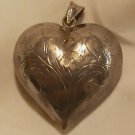 VTG Large Puffy Sterling Heart Engraved Etched Floral Design Pendant 3-D Ornate
