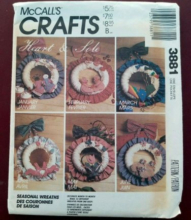Mc Calls Crafts Pattern 3881 Heart and Sole Seasonal 12 Months of Wreath Vintage