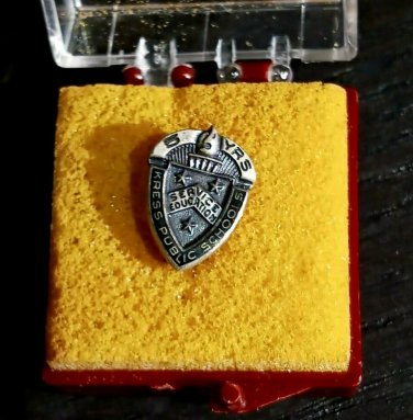 Kress Public School Service Education 5 years Sterling Silver Texas Pinback Vtg