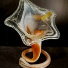 Lily Handblown Glass Trumpet Flower Vase Morano Style Orange Retro 9.5" Vintage