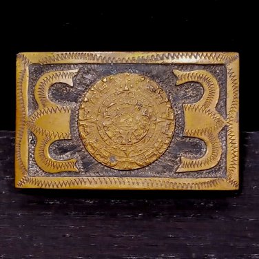 Vintage Collections Rectangular Brass Belt Buckle Men's Mayan Calendar 2" wide