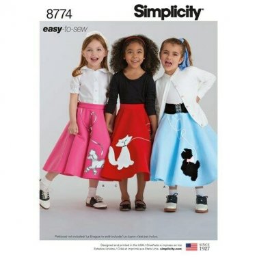 Simplicity Sewing Pattern 8774 Childs and Girls Costumes Poodle Skirt Size 7-14