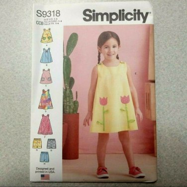 SIMPLICITY S9318 TODDLER SIZE 1,2,3,4 TENT TOPS DRESSES,SHORTS SEWING PATTERN