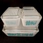 PYREX Turquoise Aqua Amish Butter print 4 piece Refrigerator Dish Set with Lids