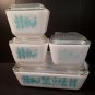 PYREX Turquoise Aqua Amish Butter print 4 piece Refrigerator Dish Set with Lids