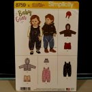Simplicity Sewing Pattern 8759 Baby Overalls Jacket Vest And Hat XXS-L Uncut/New