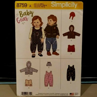 Simplicity Sewing Pattern 8759 Baby Overalls Jacket Vest And Hat XXS-L Uncut/New