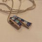 Handmade 925 Lapis and Opal Sterling Pendant Geometric Design Italy Chain 16"