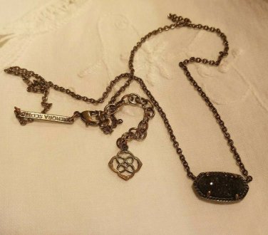 Kendra Scott Elisa Satellite Black Drusy Necklace Gunmetal Tone Pendant Patina