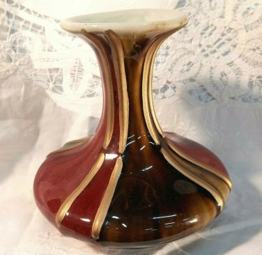 VINTAGE Red Brown Gold Drip Glaze Mid Century Vase Oxblood Flambe Collectibles