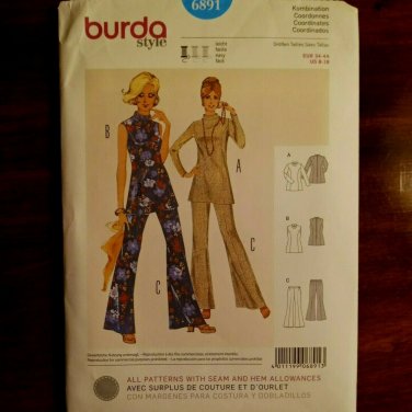 BURDA Sewing Pattern 6891 Retro Style Bell Bottom Pants Tops Sizes 8-18 Uncut FF