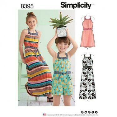 SIMPLICITY Sewing Pattern 8395 Child Girls Halter Dress or Romper Size 3-6/Uncut